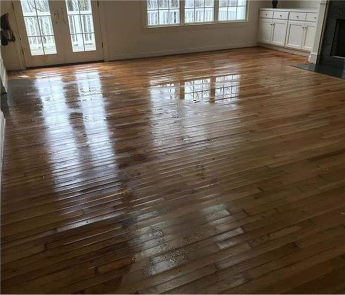 Hardwood floors in a living roomwith water all over them